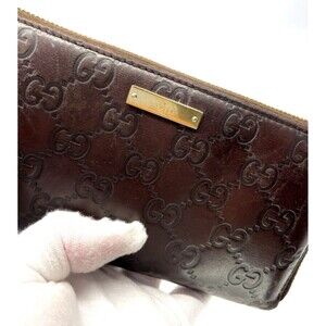 GUCCI GucciSsima GG Logo Brown Leather ZipAround Long Wallet Ssima Italy 8BK0491